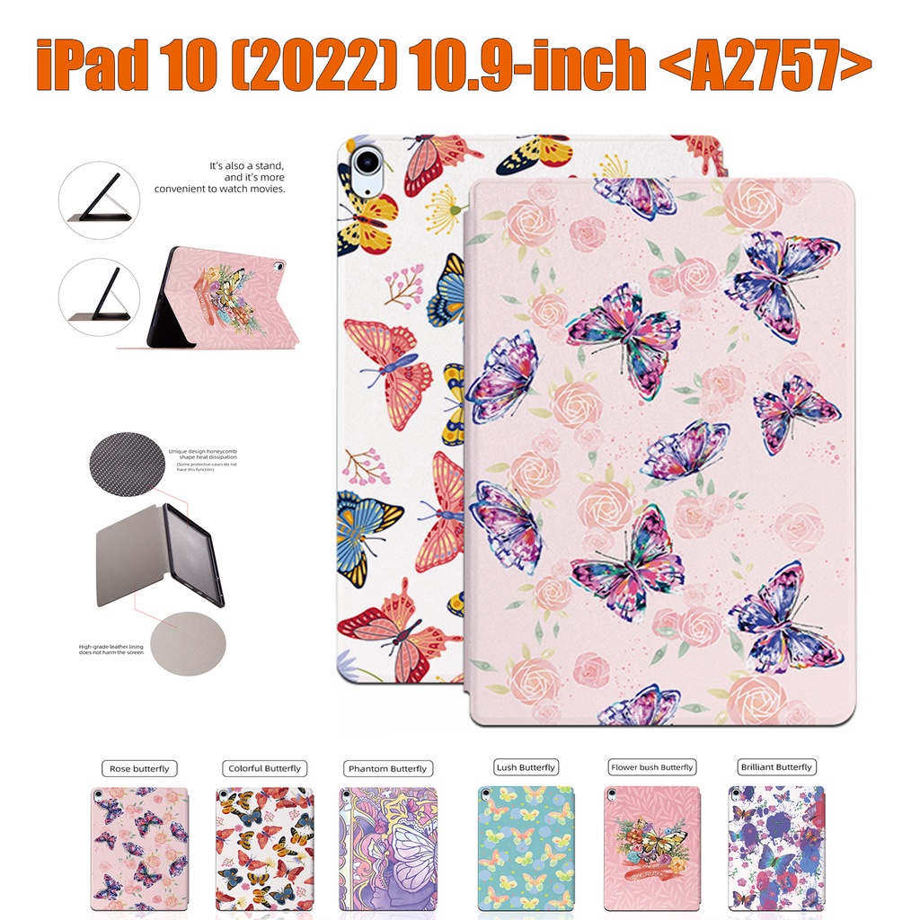 Casing Flip Bahan Kulit Motif Kupu-Kupu Untuk iPad 10 (2022) 10.9 &quot;Gen 10.9&quot; A2757 A2777 Butterfly