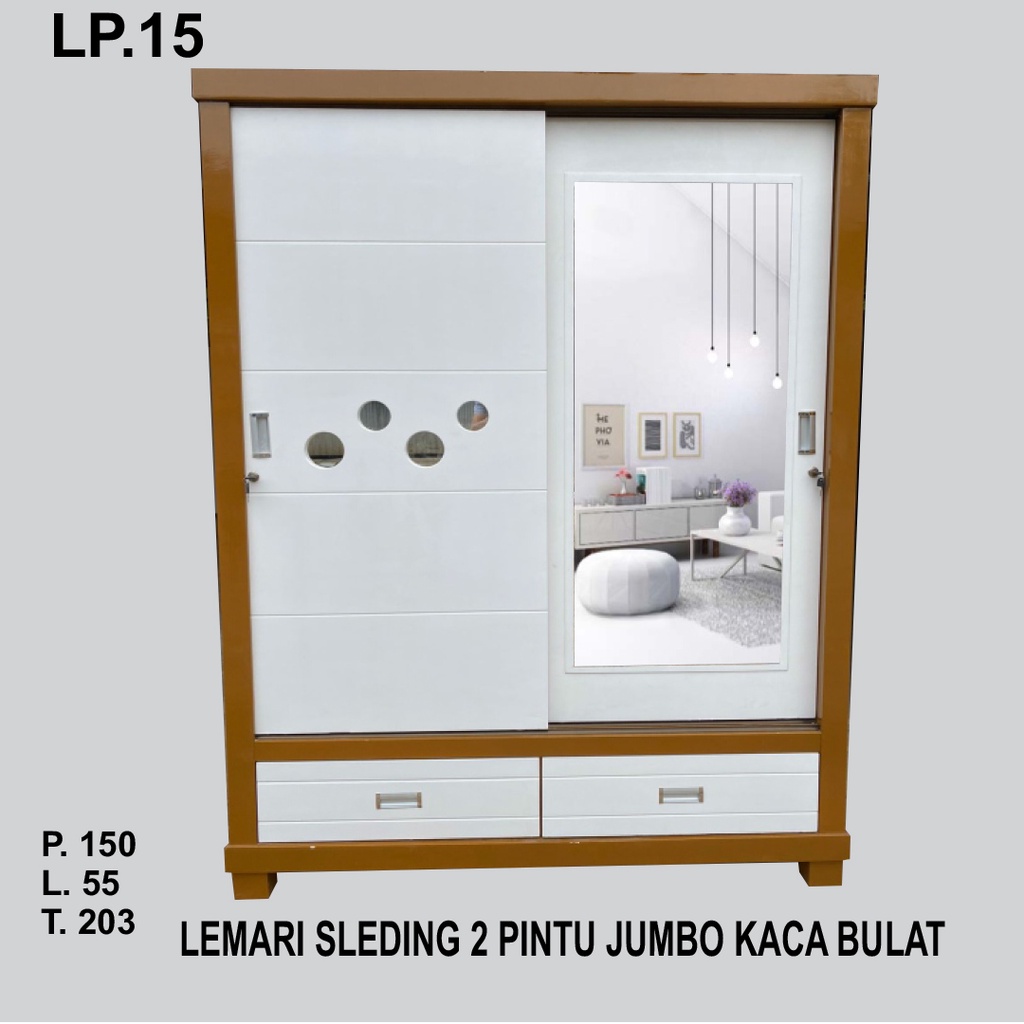 LEMARI SLEDING 2 PINTU JUMBO KACA BULAT