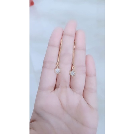anting perak asli silver 925 lapis emas/anting tusuk rantai itali+gantungan bintang mp/asli silver/fashion wanita