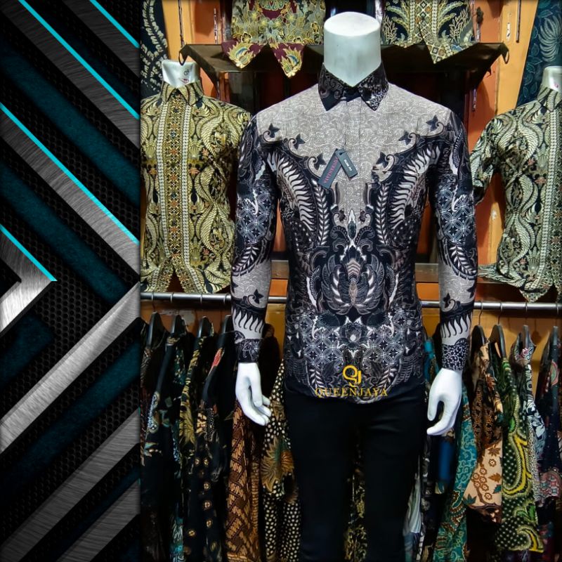 Batik Pria Lengan Panjang Slimfit BATIK NAKULA HRB026 motif KERATONAN Kode 002 size M L XL Slimfit