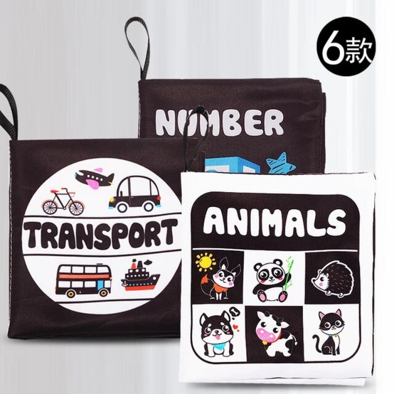 Buku Kain Bayi Ukuran Kecil Hitam Putih dengan Warna Kontras Baby Soft Cloth Book Black White Kado Bayi Buku Bantal Kerincingan Quiet Busy Soft Book High Contras Book Buku Newborn Kontras Bayi Newborn Lembut