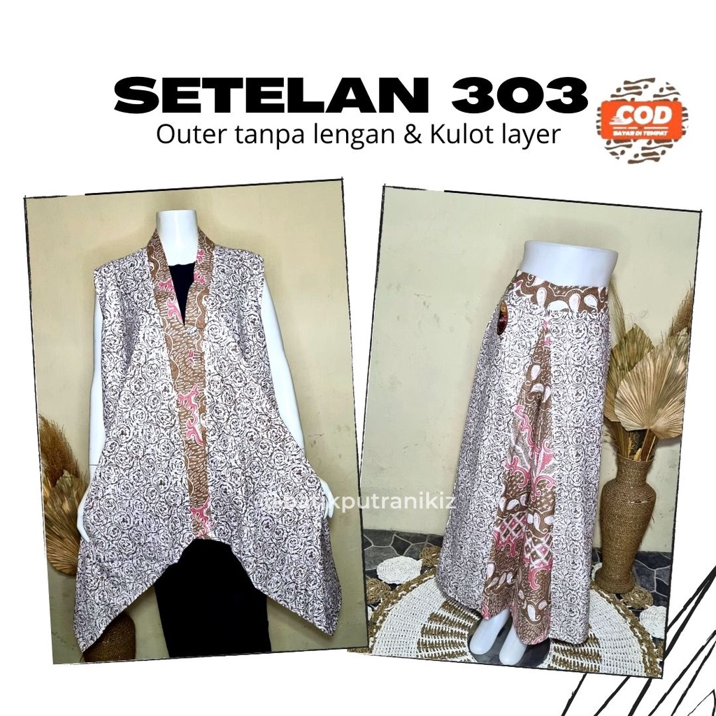 [COD] One Set Setelan Wanita Celana Kulot Outer Lengan Panjang Batik New Collection Kekinian