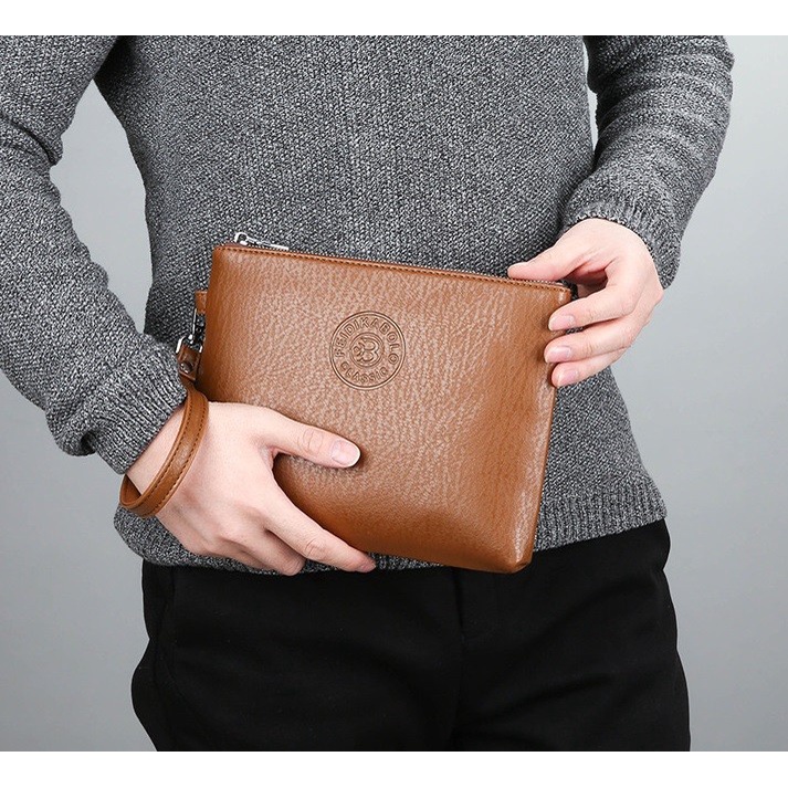 clutch pria waterproof tas tangan besar Pouch Fashion coach unisex Kulit PU Leather dompet kulit cas