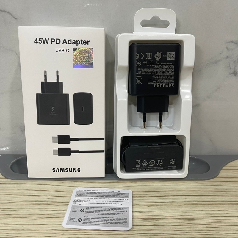 charger real ic 45w superfast charging smasung galaxy smartphone Type C To C kotak panjang 1:1 original batok berat Promo Sen