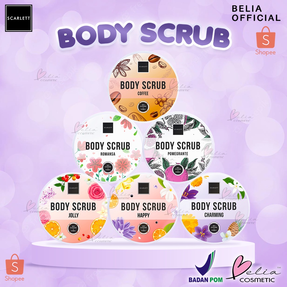 ❤ BELIA ❤ SCARLETT Whitening Body Scrub 250ml | Peeling Scrub | Perontok daki | BPOM