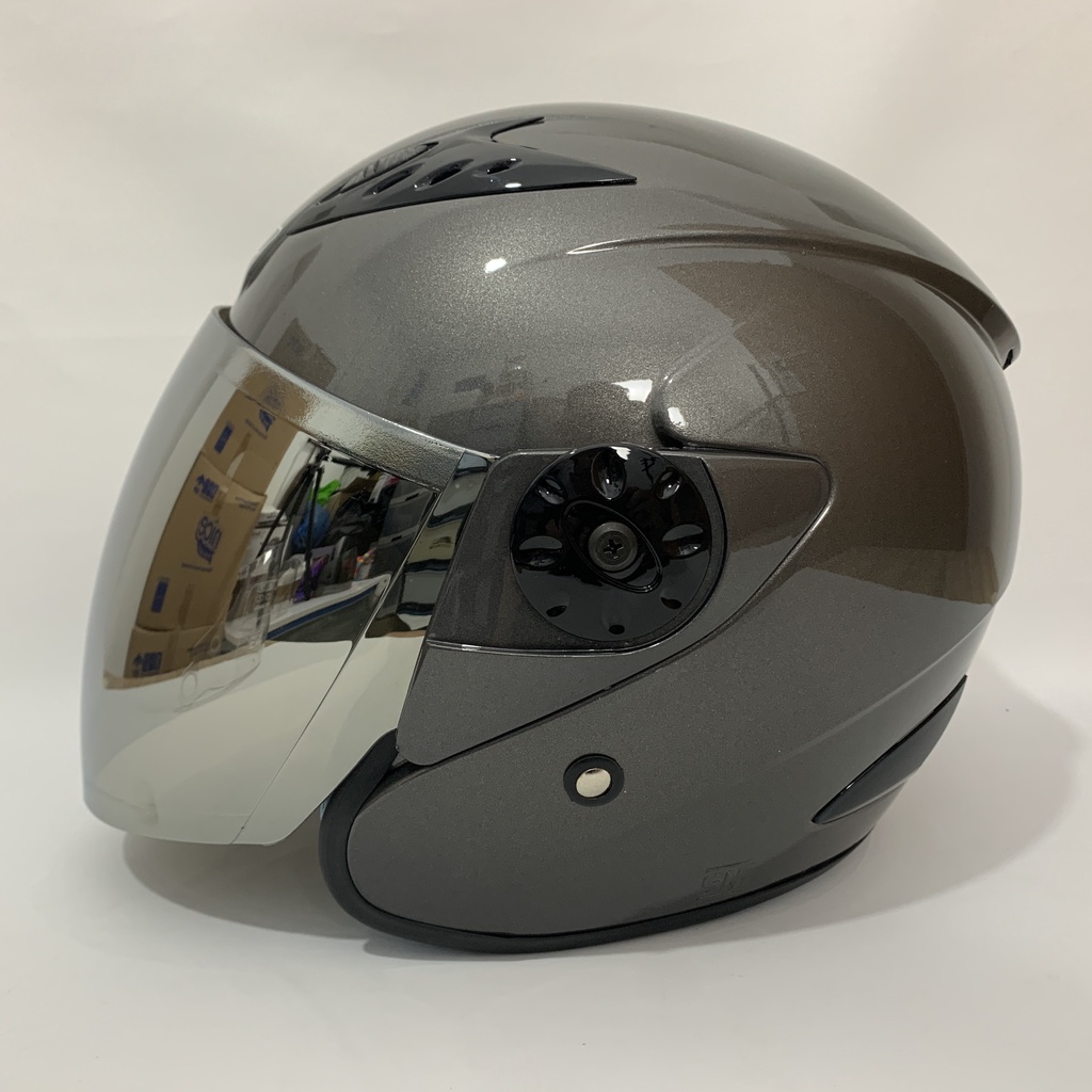 Jual Helm Vision 2 Abu Abu Glossy Polos Solid Kaca Iridium Silver