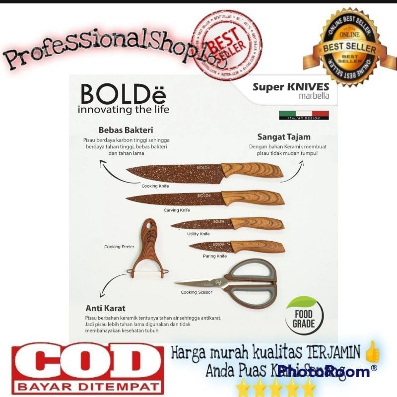 PS - Pisau dapur set 6 in 1 bolde super knifes marbella 6 pcs  set italian designt pisau gunting pee