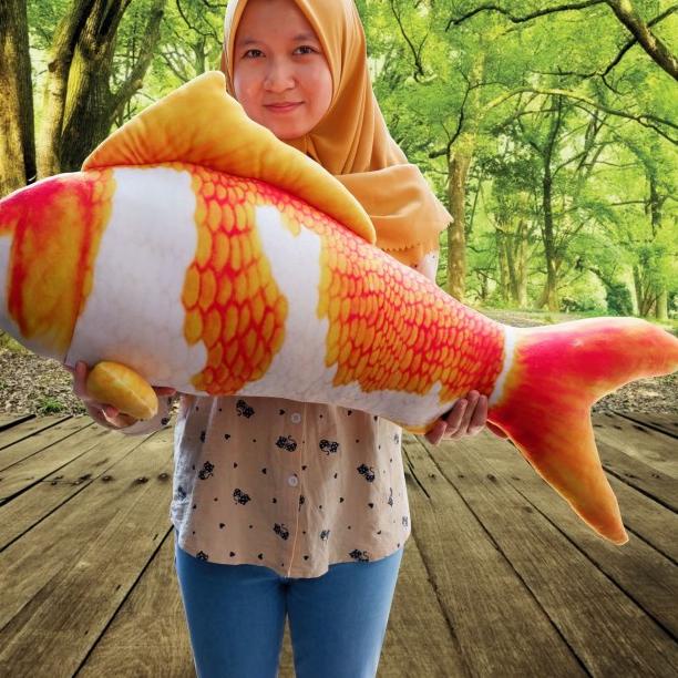 Bantal Bentuk Ikan Koi Bantal Ikan Untuk Kucing Boneka Bantal Ikan - XL-oren