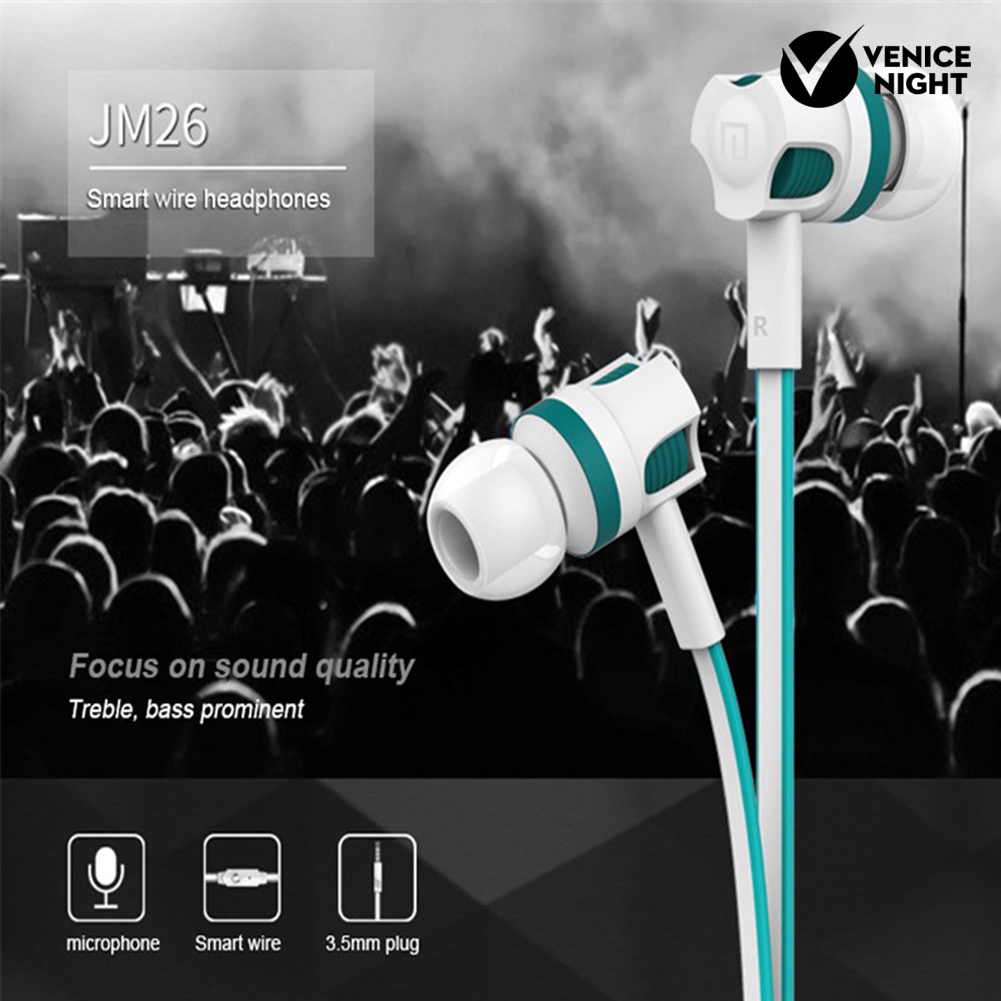 (VNEP) (Berkabel) JM26 Flat Cable 3.5mm Plug In-Ear Bass Stereo Earphone Olahraga Headset