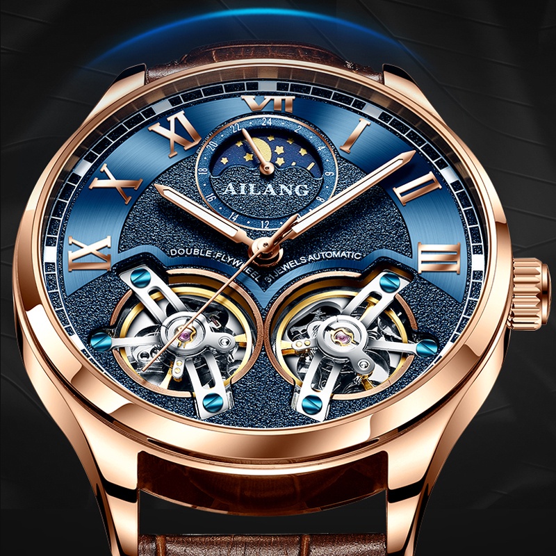 AILANG original brand men's watch luxury mechanical watch double tourbillon steel strap fashion auto