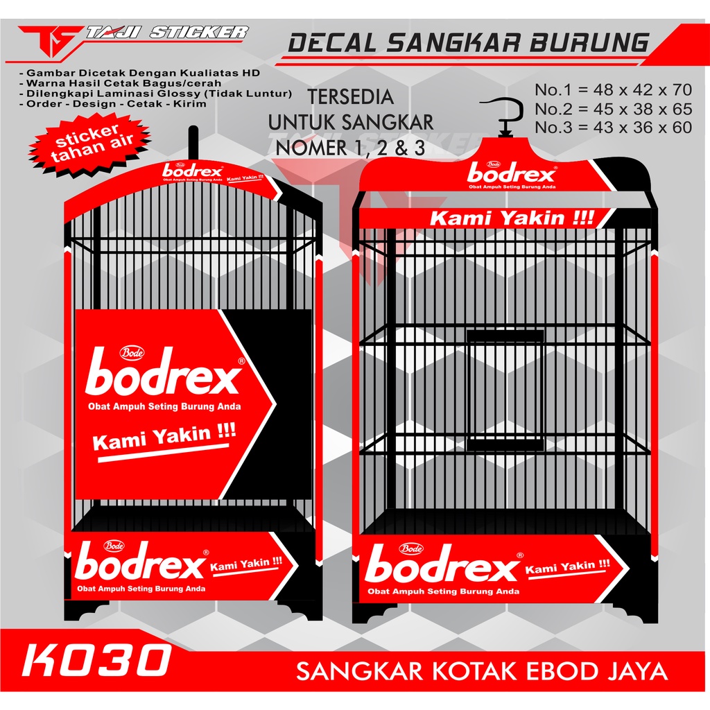 STICKER DECAL SANGKAR  KANDANG BURUNG EBOD KOTAK NO 1,2,3