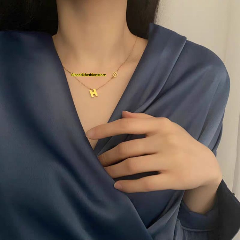 KALUNG TITANIUM WANITA TRENDING LIONTIN H ASLI TITANIUM ANTI KARAT SELAMANYA KALUNG TITANIUM FASHION STYLE WANITA KOREA HARIAN PEREMPUAN KADO ULANG TAHUN