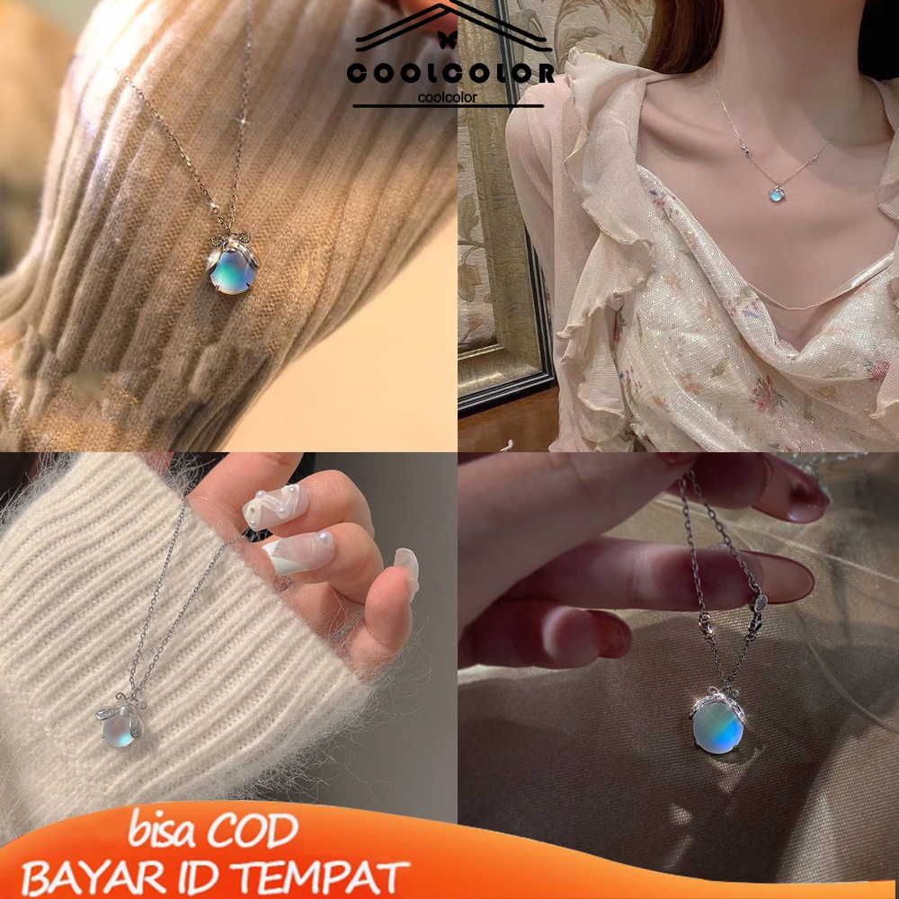 COD❤️Moonstone Firefly Kalung Wanita Senior Rantai Klavikula Siswa Hadiah Ulang Tahun Desain Niche- cl