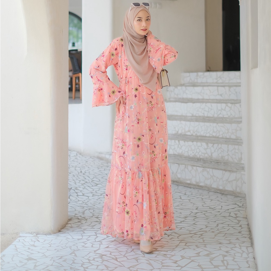 [NEW ITEM] Gamis Pesta Mewah Terbaru FLORAL FAIRYTALES DRESS Bahan Tulle Furing Elegan By Aznii