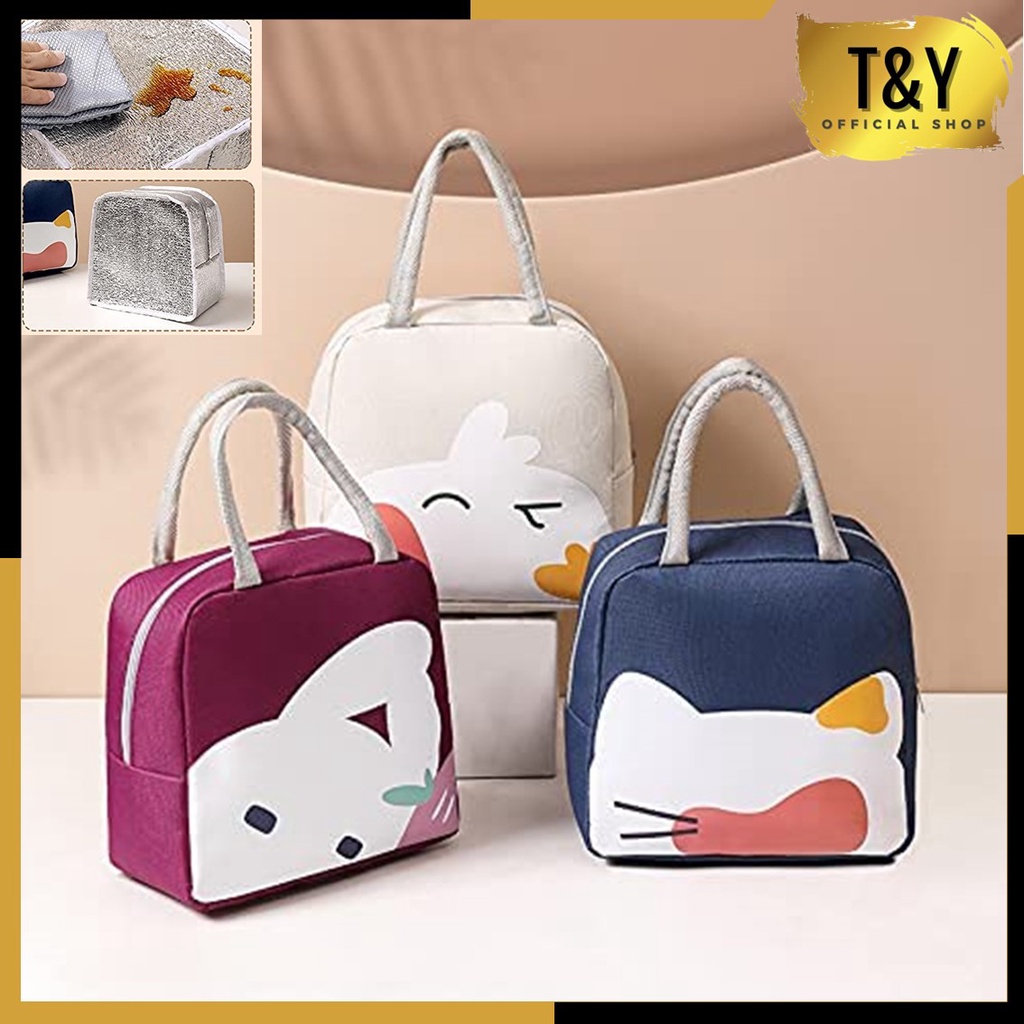 T&amp;Y Tas bekal Makan Siang Karakter Hewan Tahan Panas Portable Lunch Bag New Thermal Cooler Makanan Tas Lunch Box Karakter Anti Air Murah Import