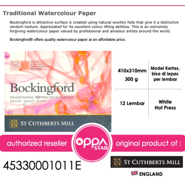 

Bockingford White Hot Pressed 410 x 310 45330001011E Watercolour