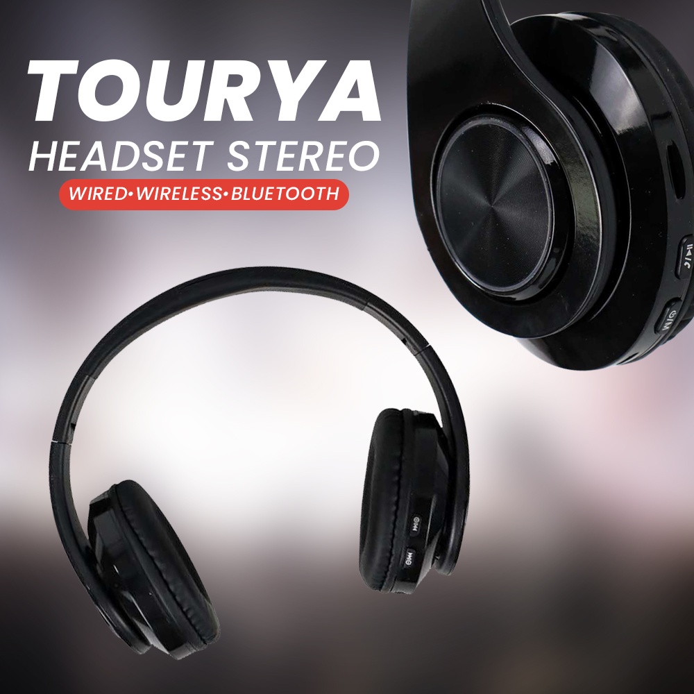 Tourya Headset Stereo Wired Wireless Bluetooth - B39 - Black