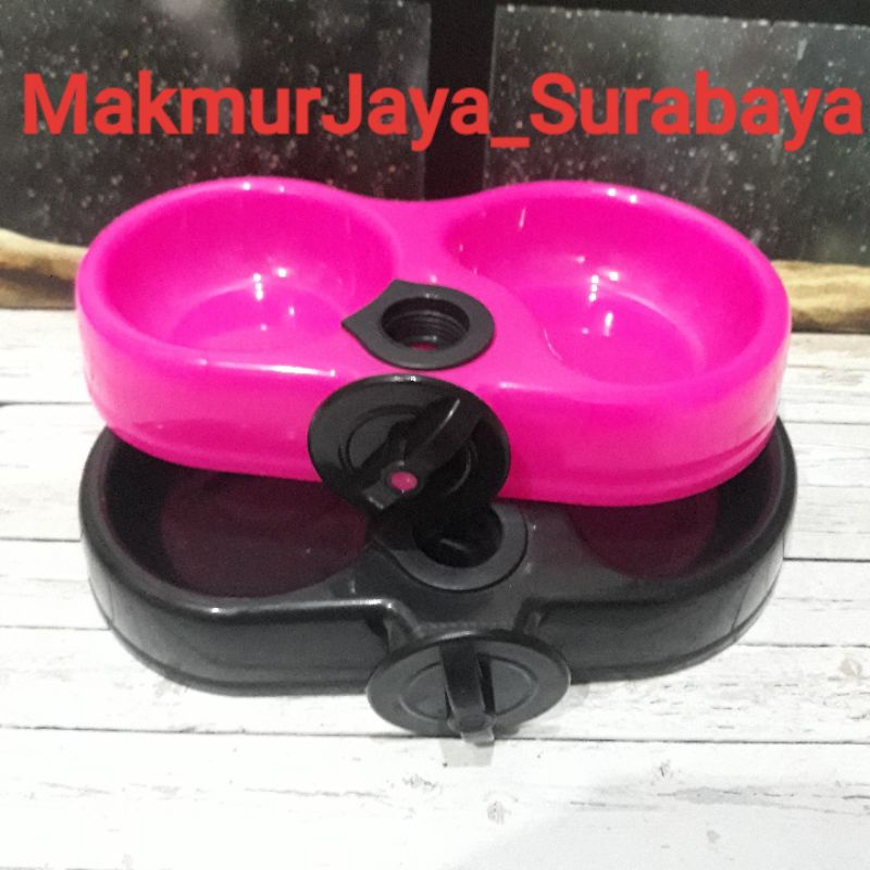 Tempat Makan minum Hewan Gantung Dobel (CP10) / Pet Bowl / Mangkok Hewan Anjing Kucing