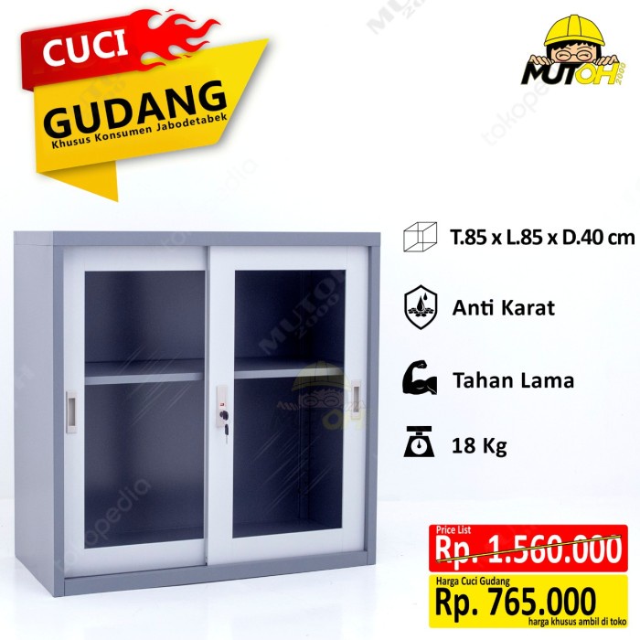 Filling Cabinet Lemari Arsip Besi Cabinet 2 Pintu Kaca Sliding Pendek