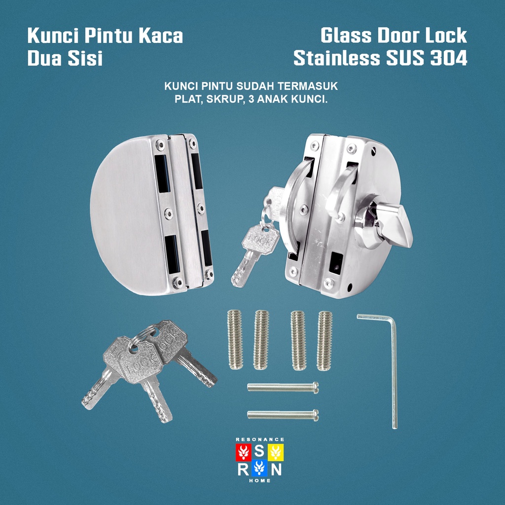 Kunci Pintu Kaca 10-12MM Oval / Kunci Dua Sisi Resonance Home