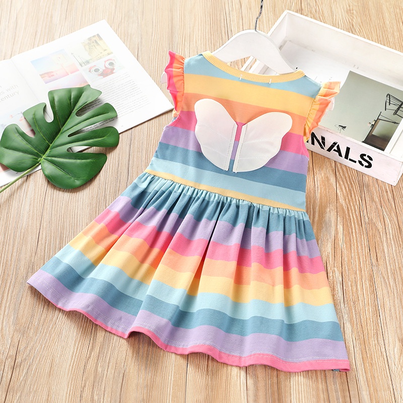 [Brandedbaby] 6M-4T DRESS CASUAL ANAK STRIPE RAINBOW IMPORT