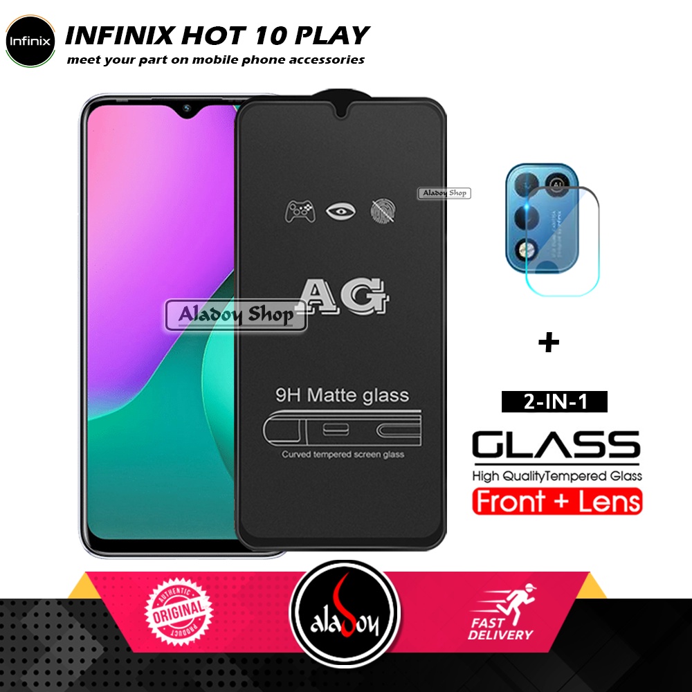 INFINIX HOT 10 PLAY PAKET 2IN1 Tempered Glass Matte Anti Glare Full Layar dan Tempered Glass Kamera