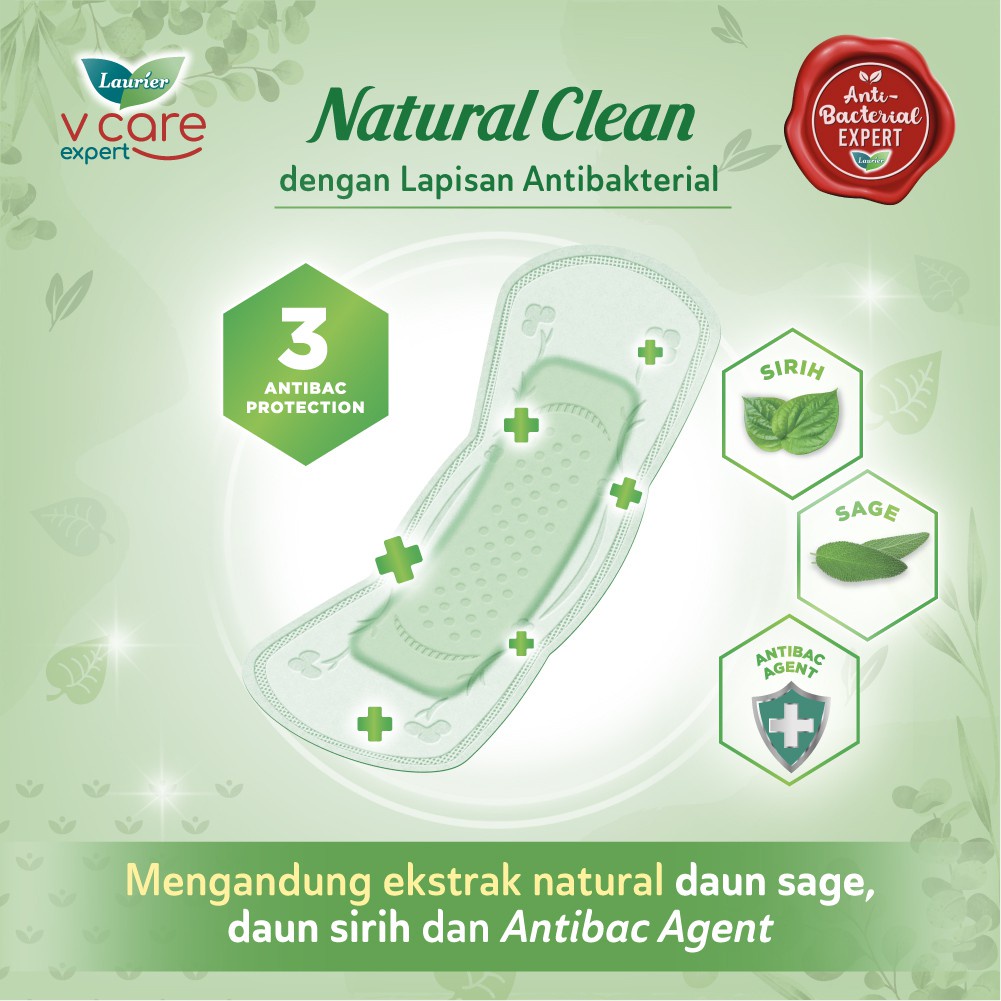 Laurier Natural Clean Pantyliner Daun Sirih Anti Bakteri Long &amp; Wide - Bersih Alami Cegah Bau Isi 40 Buah Twin Pack
