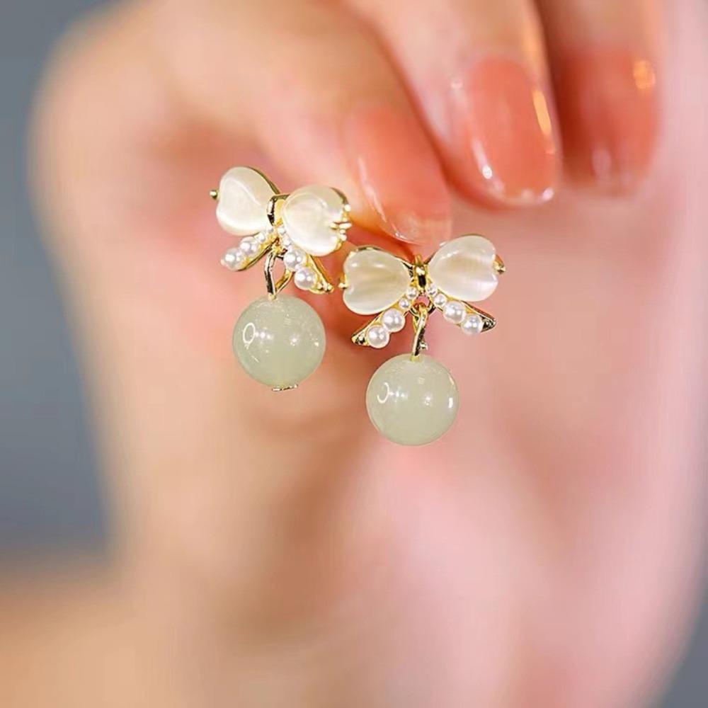 Anting Pejantan Mutiara Agustinina Temperamen Trendi Wanita Giok Indah Alloy Anting Gaya Korea