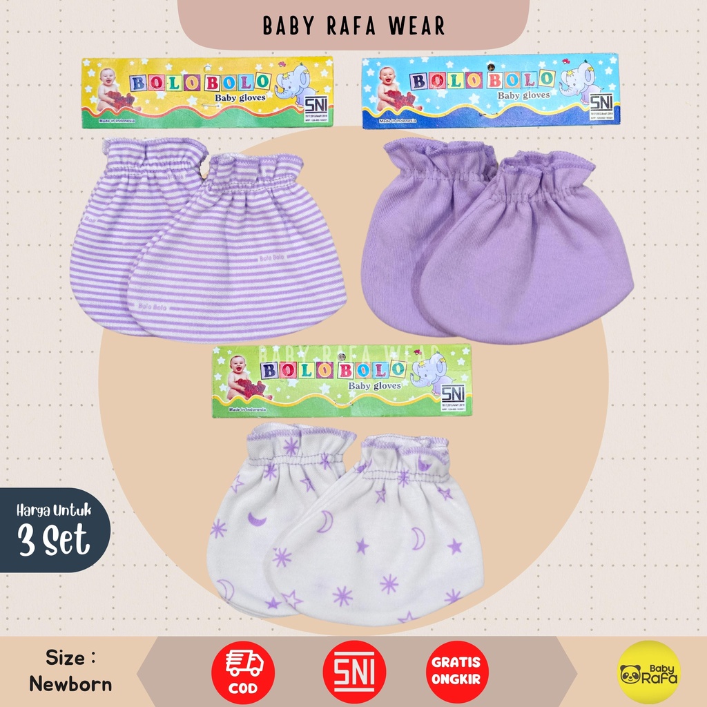 Serian Lilac - 3 pcs/set Sarung Tangan Bayi dan Kaos Kaki Bayi LILAC SERIES Merk SNI Bolo Bolo