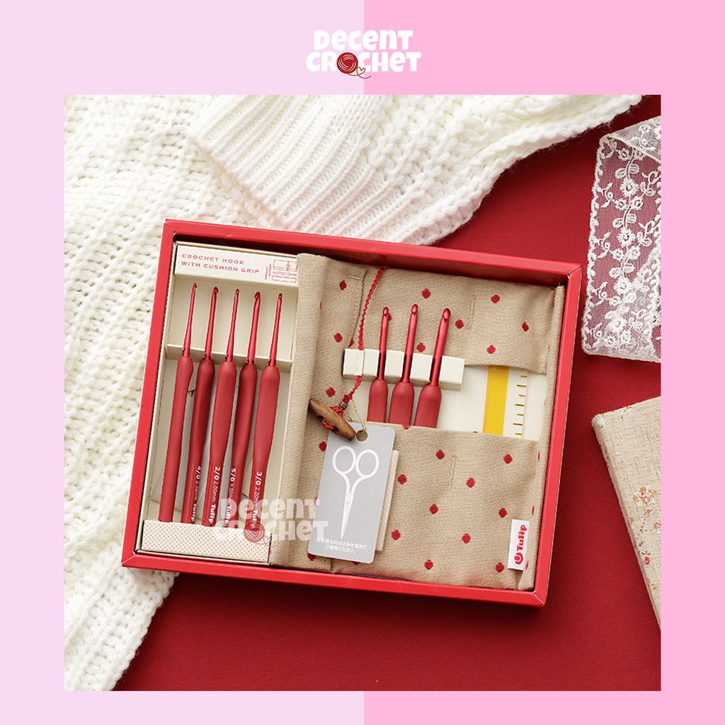 [SET] Hakpen (Alat/Jarum Rajut) Tulip ETIMO RED Crochet Hooks With Cushion Grips