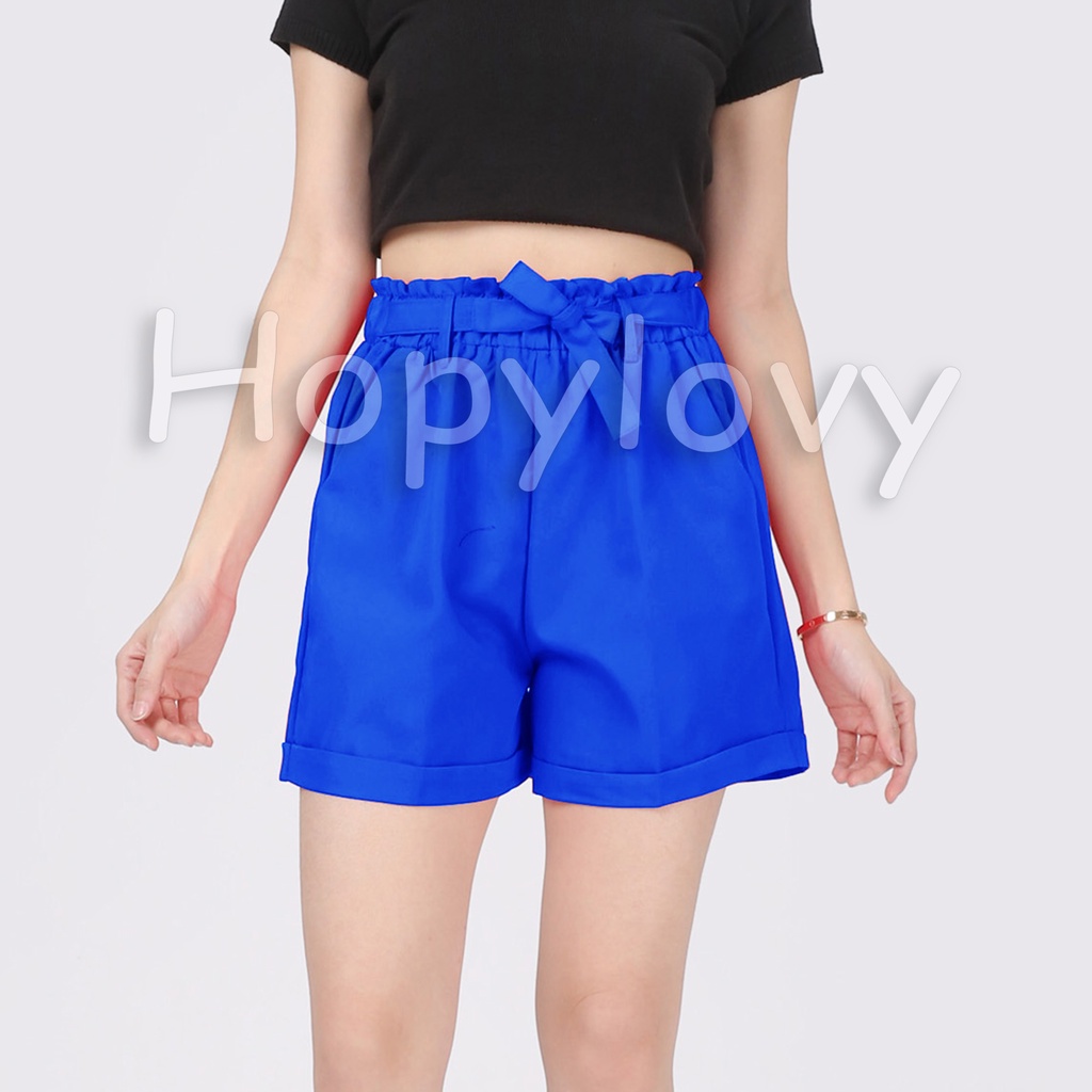 HOPYLOVY Celana Pendek Wanita Hot Pants HW Katun Move It Highwaist Pinggang Karet Fania Tali