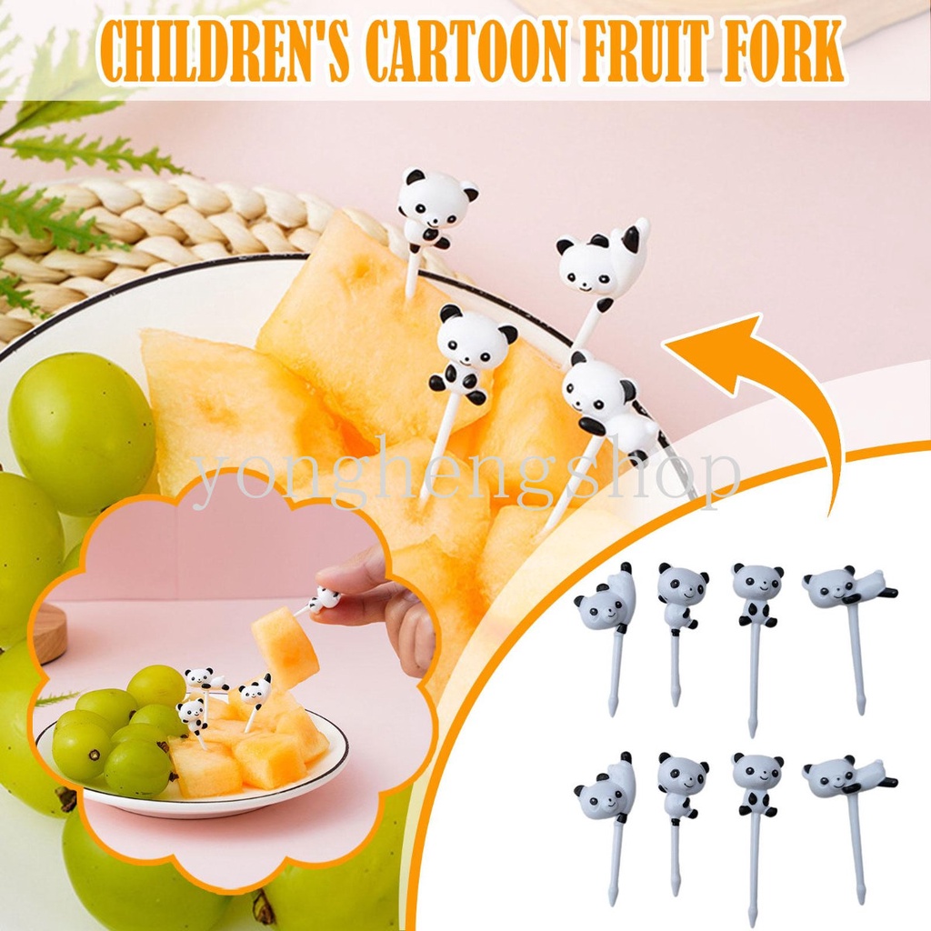 8pcs / set Garpu Buah / Dessert / Kue / Salad / Bento Desain Kartun Lebah Mini Untuk Peralatan Makan Anak