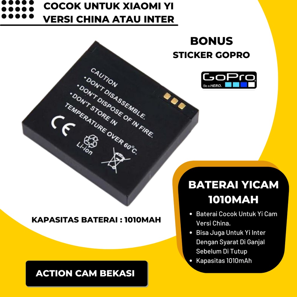 Promo Battery Xiaomi Yi Replacement Baterai Yi cam 16MP Yi Versi Inter Action Camera Xiomi Yi
