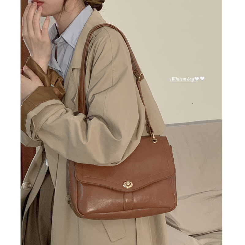 Suhao retro messenger bag perempuan 2022 baru trendi fashion mahasiswa tas pesta all-match tas messenger kapasitas besar