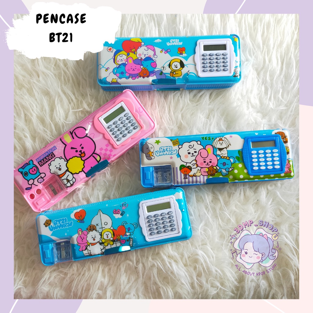 Pencase tempat pensil BT21 Magnet Rautan Kalkulator