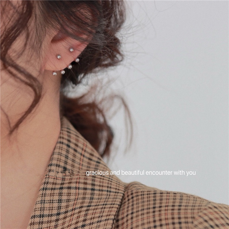 We Flower Anting Stud Hook Geometris Bahan s925 Silver Untuk Wanita