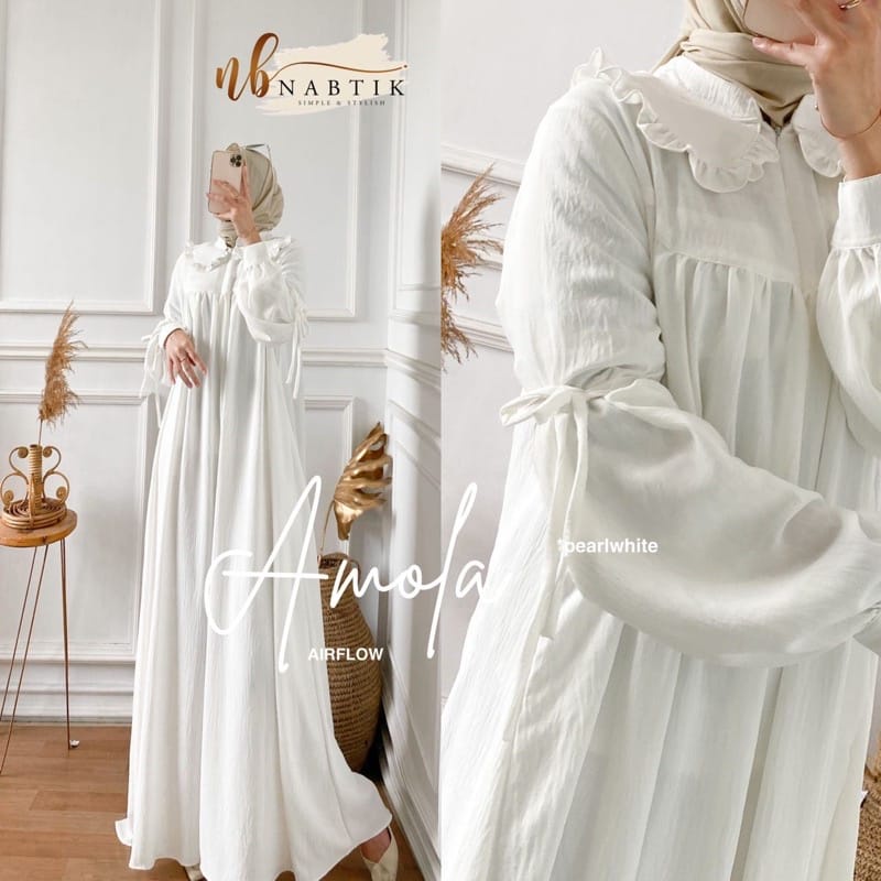 Baju Wanita Gamis Polos Crinkle AirFlow Busana Muslim Wanita Terbaru Amola Dress Kondangan Busui Friendly Ootd Kekinian