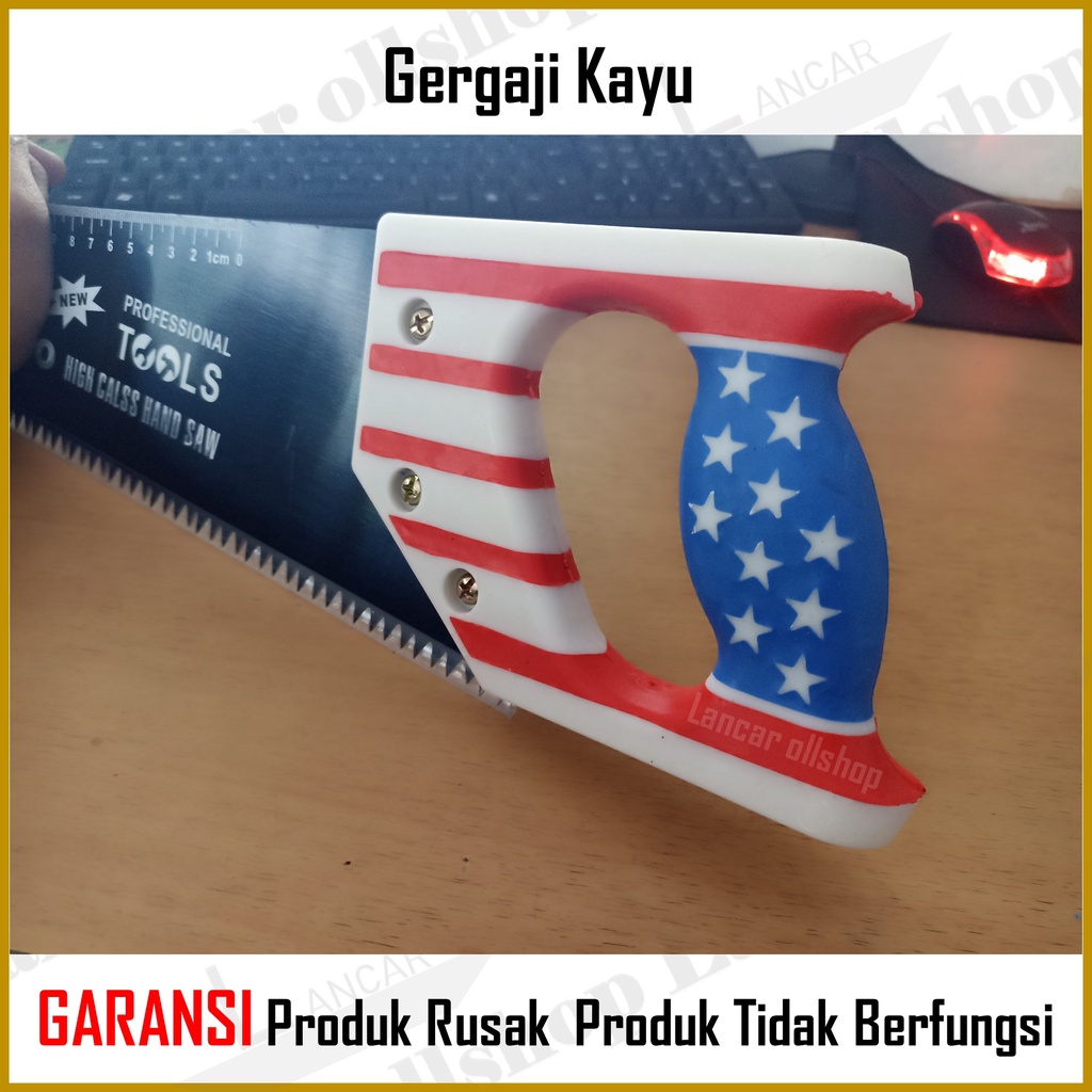 Gergaji Kayu Motif USA 18 inch / Gergaji Gagang Karet / Gergaji Tukang