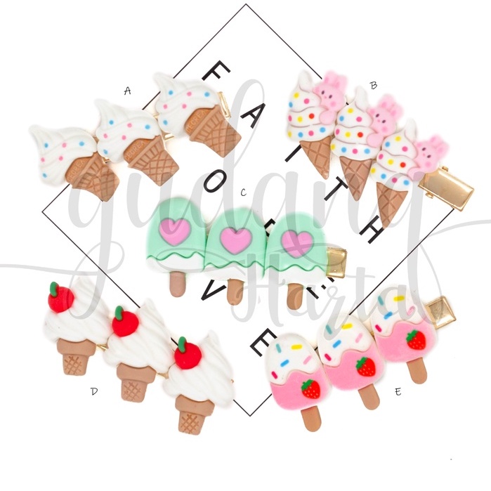 Jepit Rambut Three Ice Cream Hairclip Motif Es Krim Simple GH 213078