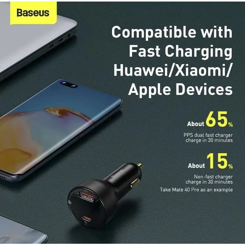 Baseus Original Car Charger Superme Digital Display 100W 5A 3A PPS USB Type C Output Super Fast Charging Quick Charge Casan Mobil Saver Ori