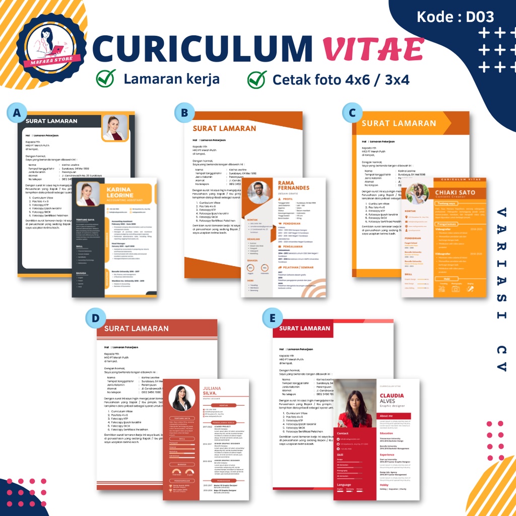 Jual Desain Cv Curiculum Vitae Lamaran Kerja Resume Kerja Daftar Riwayat Hidup Murah Cepat