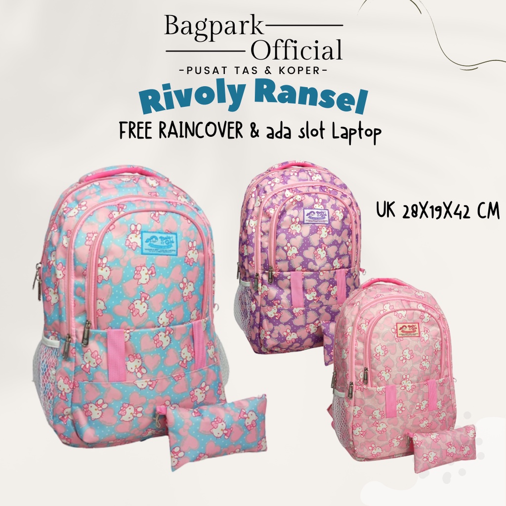 Tas Anak Sekolah Rivoly Tas Ransel Anak Perempuan Motif Gambar Hello Kitty  Free Rain Cover Dompet Mini Tas Anak Sekolah Murah