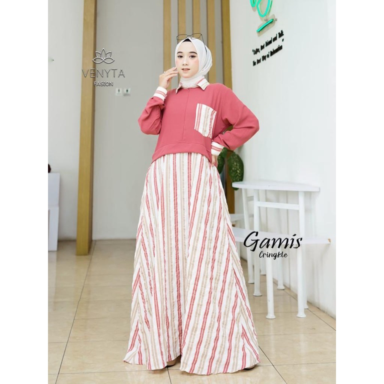 GAMIS CRINKLE SALUR AIZA DRESS ORIGINAL VENYTA FASHION/COD/