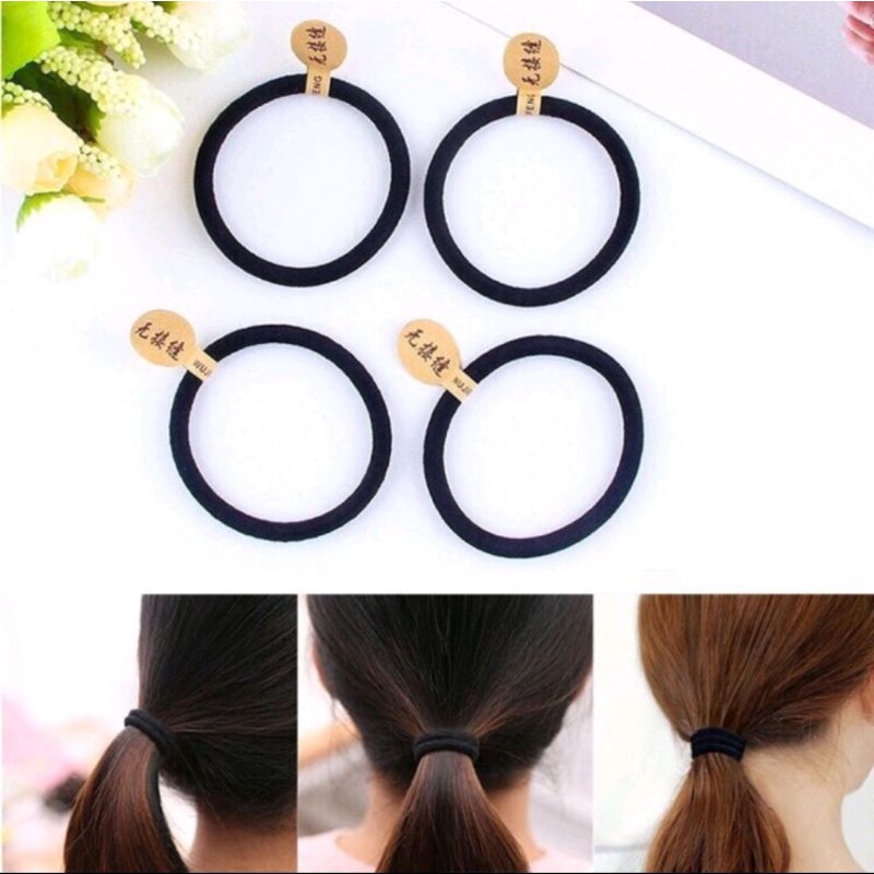 Ikat Rambut Polos Hitam Tebal Bahan Impor 5cm / Kuncir Rambut Gelang Jepang Tebal