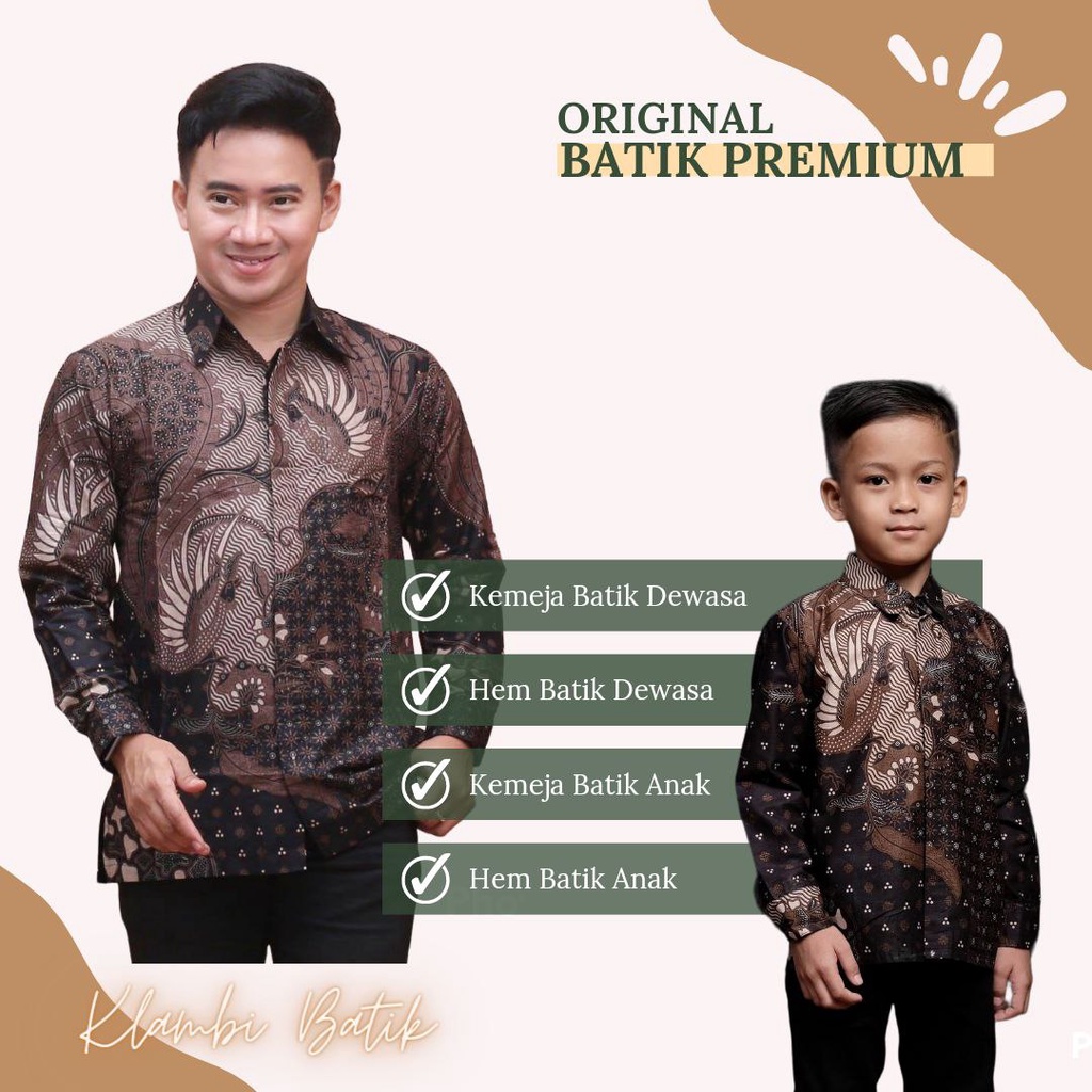 Kemeja Batik Pria Lengan Panjang Dan Pendek Couple Batik Ayah Anak Cowok Usia 3-13 Tahun Motif Cucak Rowo