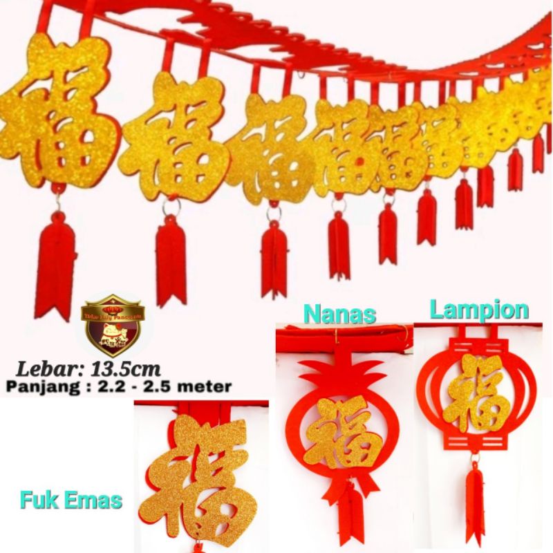 Garland Imlek Fu Flanel / Dekorasi Imlek Fuk Hok Fook / Hiasan Sincia / Ornamen Imlek