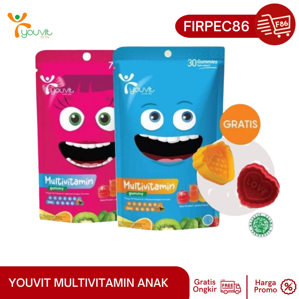 Youvit Multivitamin Gummy Anak 1 Pouch dengan Vitamin C, D, Zink, Sayur &amp; Buah