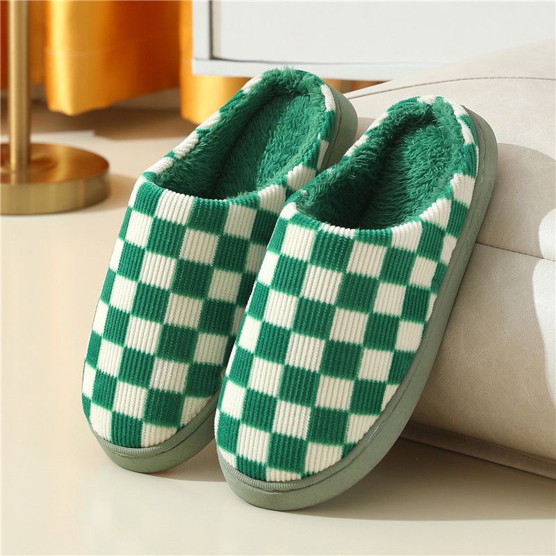 SANDAL RUMAH KOREA BULU SLIP ON CHECKERED BOARD