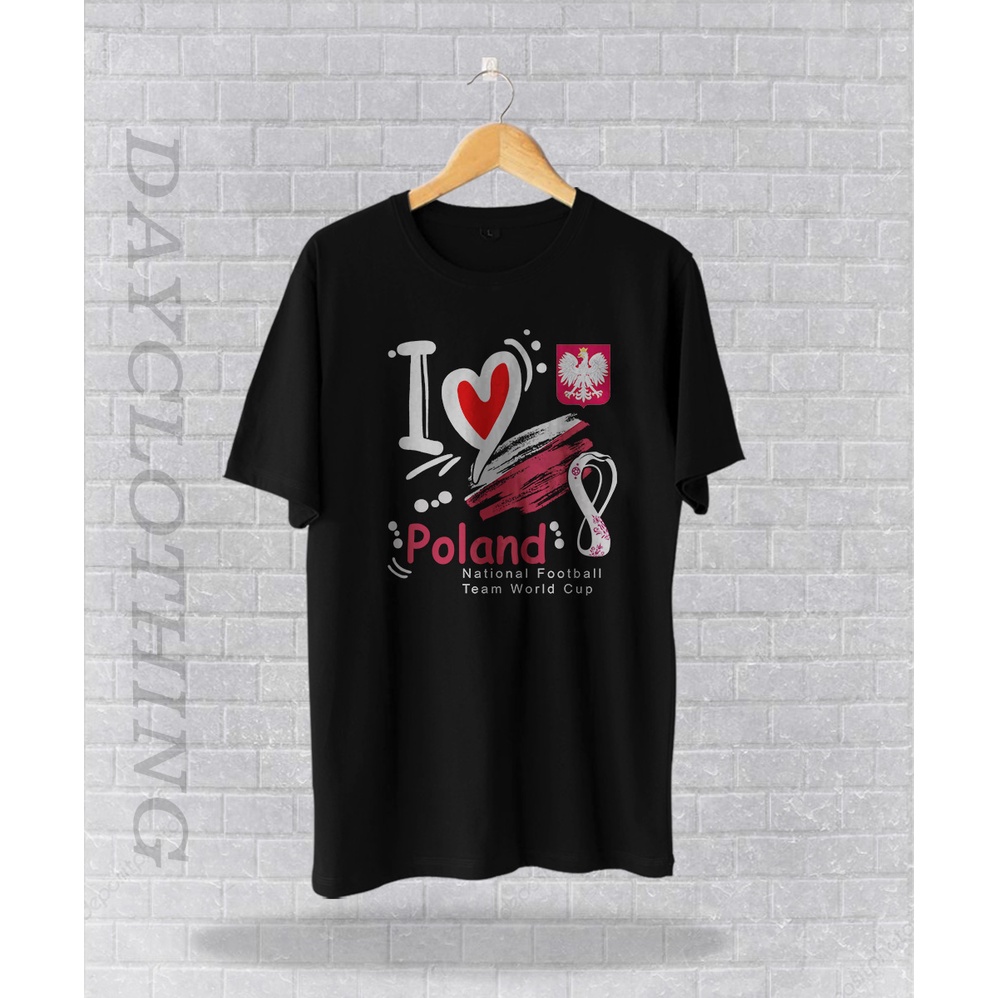 Kaos Pria Wanita I love Poland National Football Team World Ckup Ukuran Dewasa Unisex Dewasa Tangan 