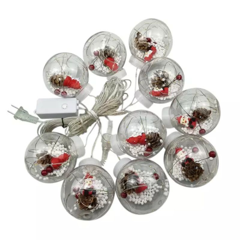 3M 10PCS Bola Natal Transparan Dengan Lampu Led Light String Christmast